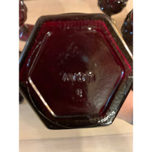 Load image into Gallery viewer, 1876 Avon Ruby Red Decanter and Small Goblets set of 6