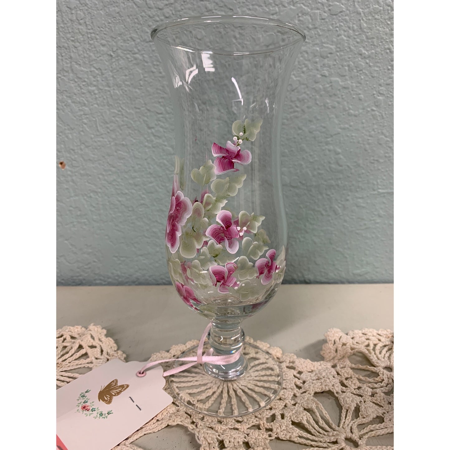 Tall Glass Vase Hand Painted by Catherine Swift
