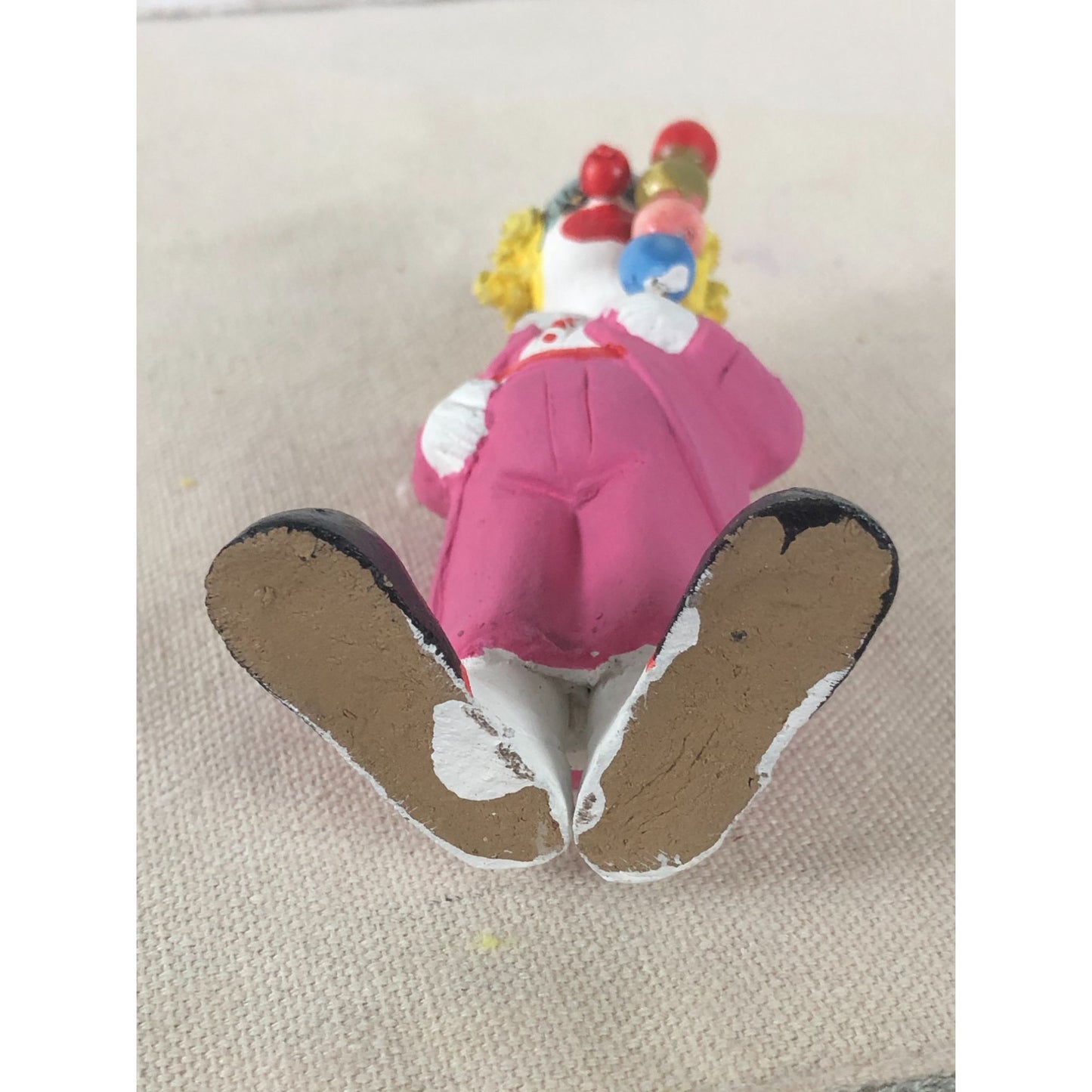 Vintage Mexican Folk Art Paper Mache Clown in Pink Holding Four Balls on a Stick