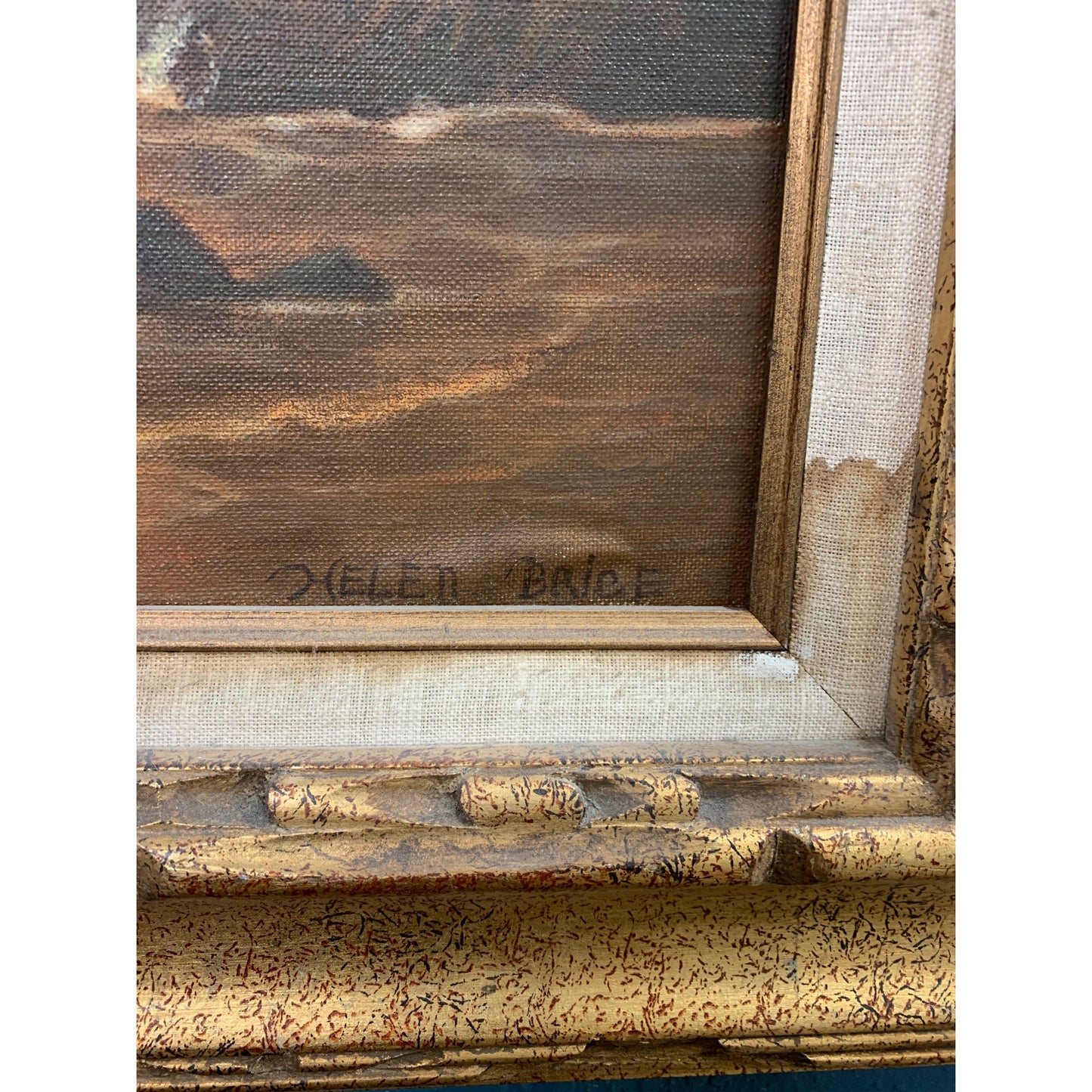 Carmel Sunset by Helen Brice MCM Painting Gold