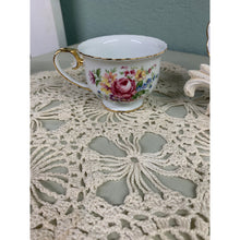 Load image into Gallery viewer, Rose Tea Cup & Saucer with Cast Iron Holder
