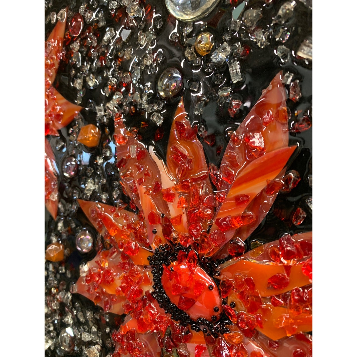Red Flowers with Black Background Resin Art 11x14 by Kimberly Boltemiller