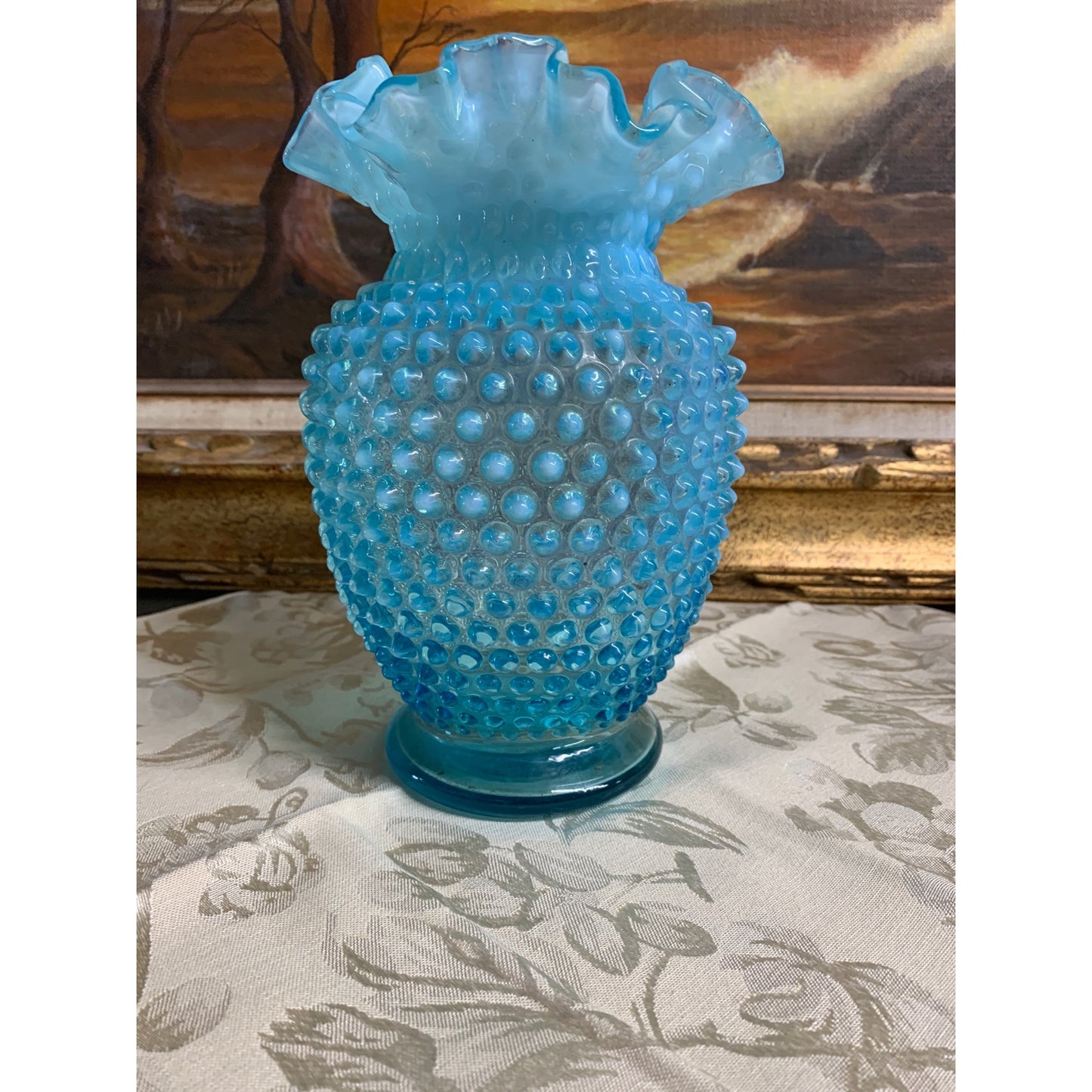 Beautiful Vintage Fenton Hobnail Opalescent and Teal Vase
