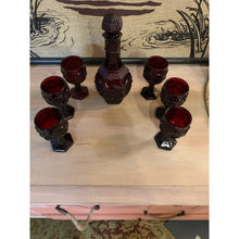 Load image into Gallery viewer, 1876 Avon Ruby Red Decanter and Small Goblets set of 6