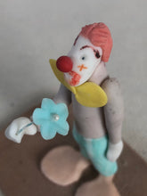 Load image into Gallery viewer, Folk Art Polymer Clay Clown Holding Flower Figurine Signed