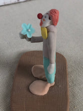 Load image into Gallery viewer, Folk Art Polymer Clay Clown Holding Flower Figurine Signed