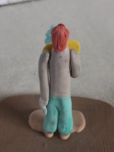 Load image into Gallery viewer, Folk Art Polymer Clay Clown Holding Flower Figurine Signed