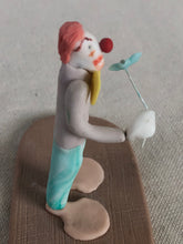 Load image into Gallery viewer, Folk Art Polymer Clay Clown Holding Flower Figurine Signed