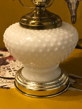 Load image into Gallery viewer, Vintage White Hobnail Milk Glass Parlor Lamp With Ruffle Top Shade