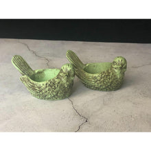 Load image into Gallery viewer, Stone Ceramic Green Bird Candle Tealight Holders (set of 2)