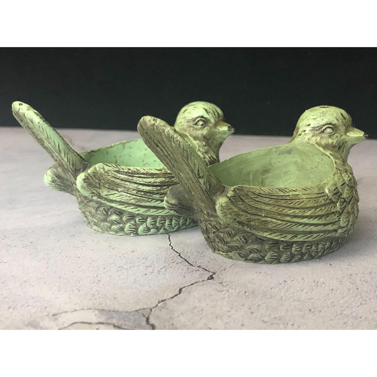 Stone Ceramic Green Bird Candle Tealight Holders (set of 2)