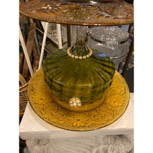 Load image into Gallery viewer, Upcycled Amber and Avocado Glass Yard Art Bird Feeder