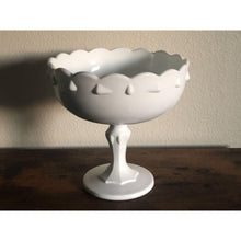 Load image into Gallery viewer, Vintage 1970s Indiana Glass Milk Glass Pedestal Bowl Teardrop Pattern, 1950s Centerpiece Bowl, Collectible Glass
