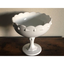 Load image into Gallery viewer, Vintage 1970s Indiana Glass Milk Glass Pedestal Bowl Teardrop Pattern, 1950s Centerpiece Bowl, Collectible Glass