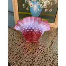 Load image into Gallery viewer, Vintage Fenton Hobnail Pink with White Opalescent Ruffle Bowl