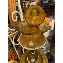 Load image into Gallery viewer, Upcycled Amber and Avocado Glass Yard Art Bird Feeder
