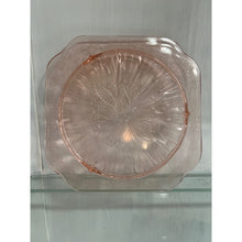 Load image into Gallery viewer, 1930s Jeanette Adam Pink Depression Glass Square Footed Serving Plate, Cake Plate