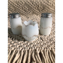 Load image into Gallery viewer, Antique Milk Glass Condiment Set Mustard Salt and Pepper Hand Painted