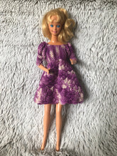 Load image into Gallery viewer, 1960s Vintage Mattel Barbie Blue Eyes Blond Hair TNT style, with Hand Crochet Purple Dress, made in Taiwan, Great Condition