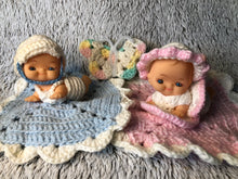 Load image into Gallery viewer, Vintage Rubber Kewpie Baby Doll Pair with Hand Made Blanket, Bonnet, Onesie and Butterfly