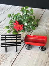 Load image into Gallery viewer, Miniature Dollhouse Metal Park Bench and Toy Wagon with Handle Set