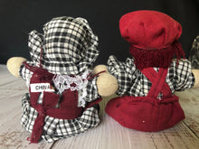 Load image into Gallery viewer, Hubao Miniature Set of Two Porcelain Bisque Dolls Boy and Girl in Burgundy