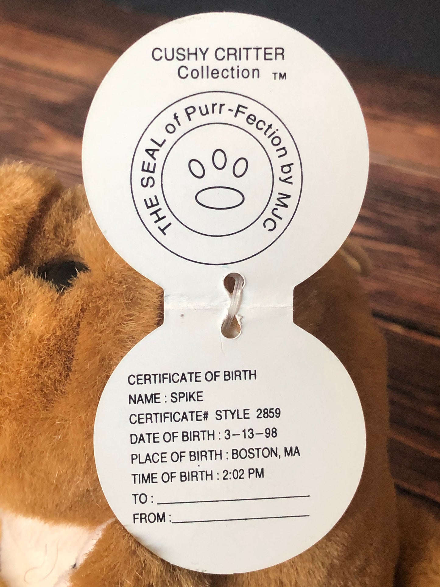 1997 Purr-fection Cushy Critter by MJC. Baby Bulldog Named "Spike", MJC Syle #2859
