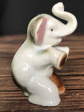 Load image into Gallery viewer, High Gloss Porcelain Elephant Sitting Trunk Up with Pink Ears Made in Japan