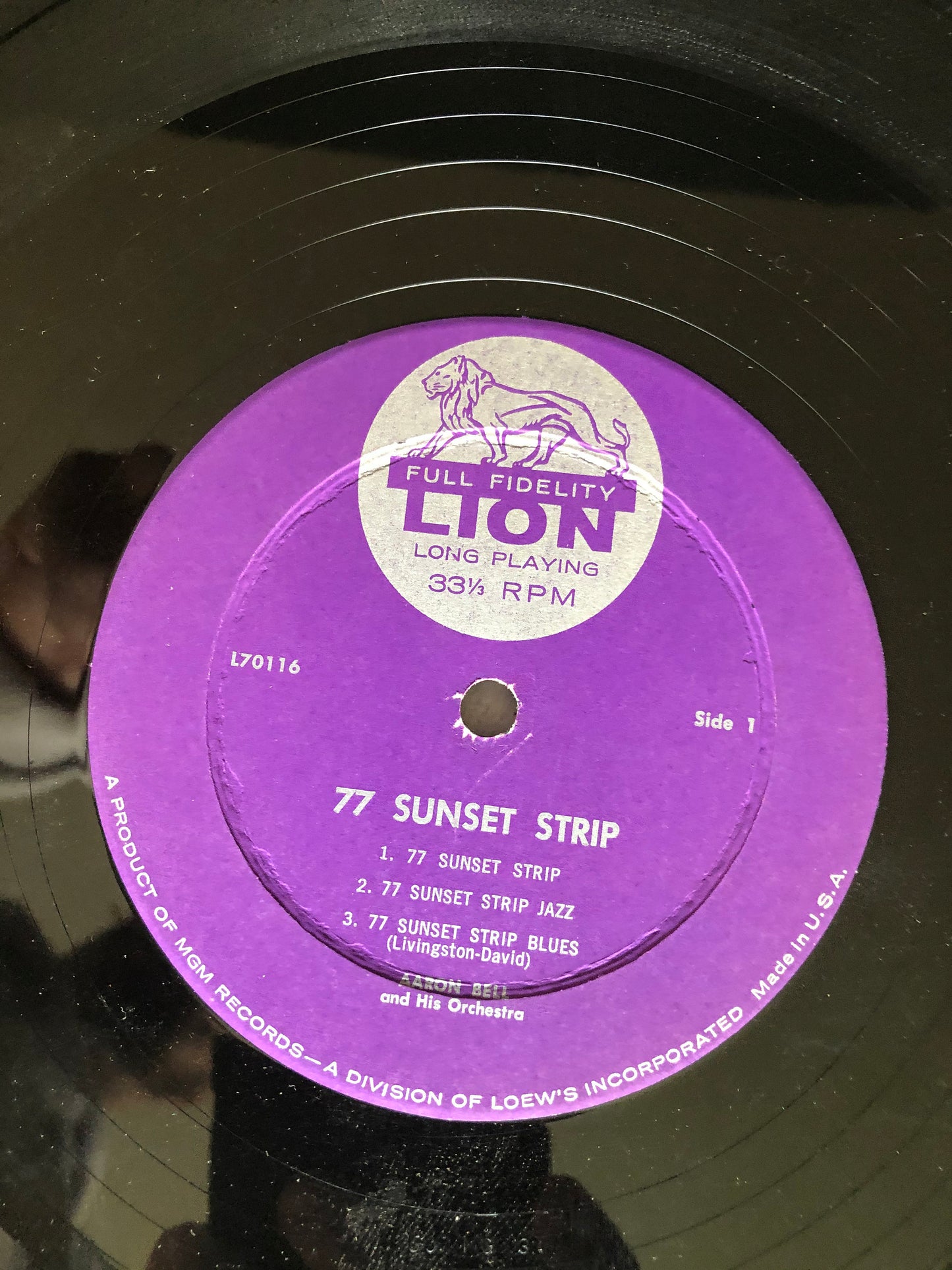 1959 Lion Records The Aaron Bell Orchestra Music From 77 Sunset Strip LP Record Album Vinyl