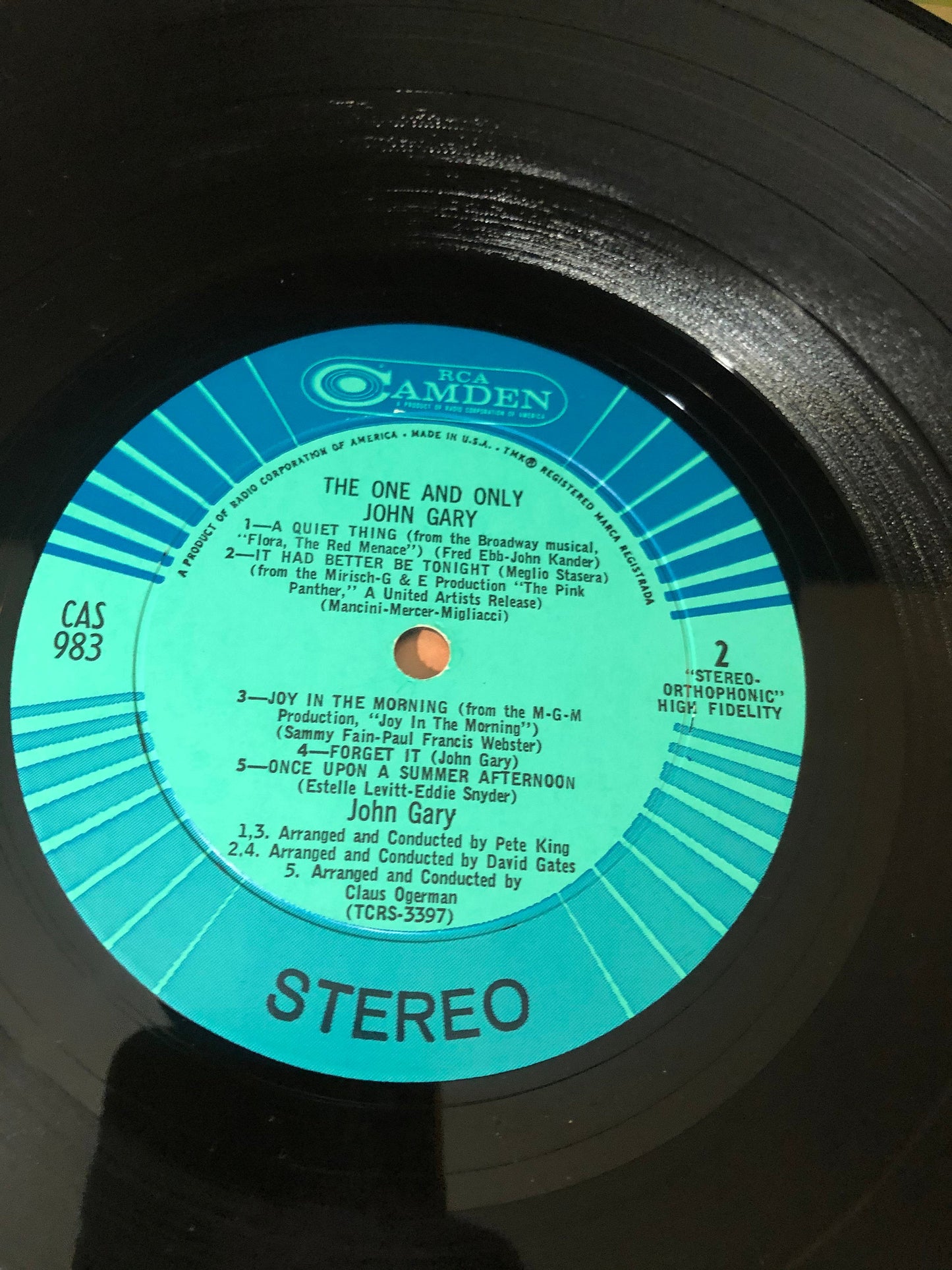1966 RCA Camden John Gary The One And Only Vinyl Record Album Vinyl