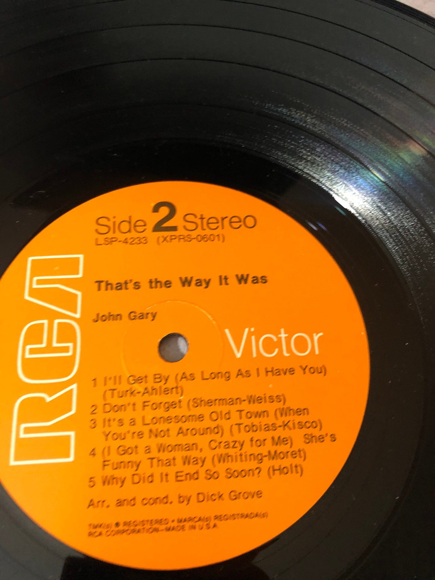 1969 RCA Victor Dynagroove Recordings John Gary That's The Way It Was LP Record Album Vinyl