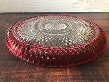 Load image into Gallery viewer, Indiana Glass Cranberry Red Flash Diamond Point Divided Dish Party Serving Tray, Pink and Clear Pickle Snack Relish Dish