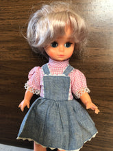 Load image into Gallery viewer, Vintage Playmates Precious Playmates Poseable Jointed Doll in Levi Dress and Pink Shirt, Vintage Collectible Playmates Doll #6123