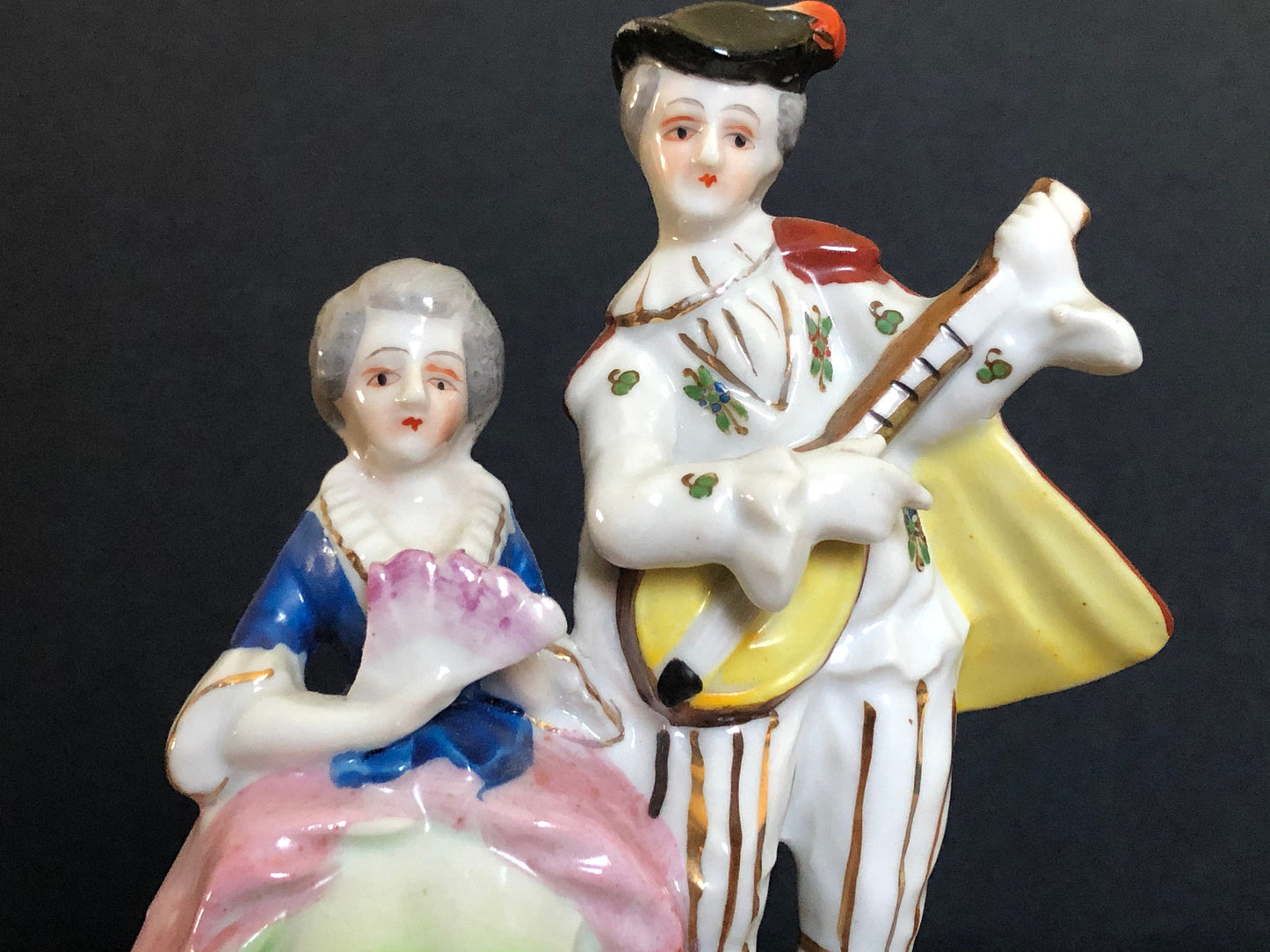 Vintage Occupied Japan Colonial Couple Playing Music Figurine, Porcelain Colonial Couple