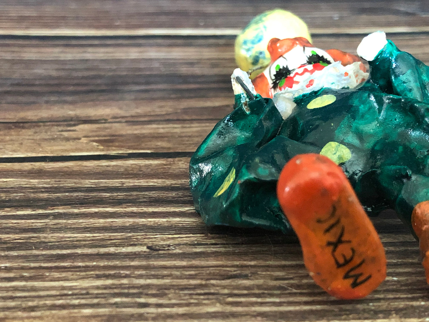 Vintage Miniature Paper Mache Mexican Folk Art Clown Figurine Holding Balloon