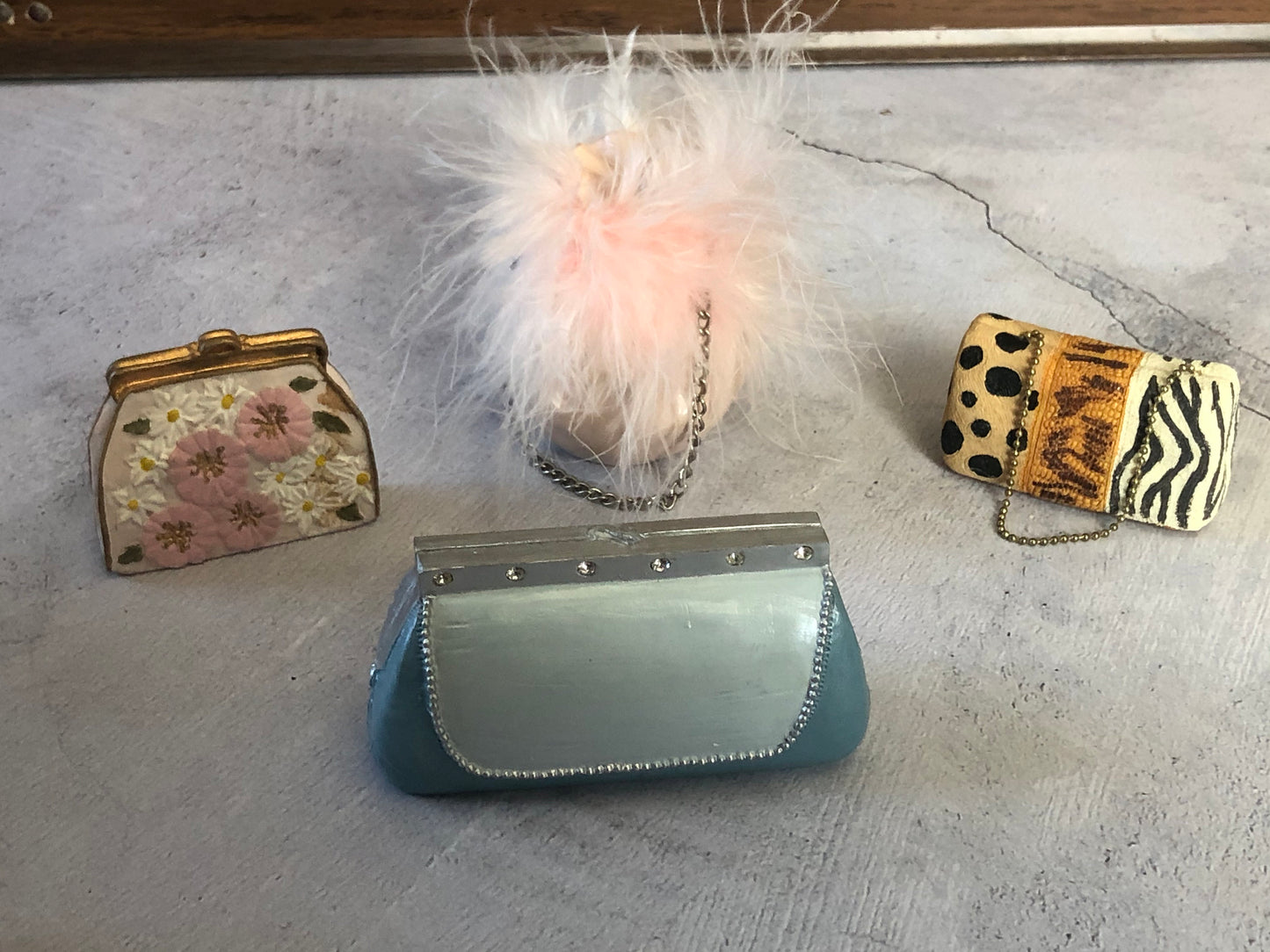 Lot of Four Ceramic Handbag Purses, Ceramic Purse Shaped Figurine, Decorative Ceramic Handbag Purses