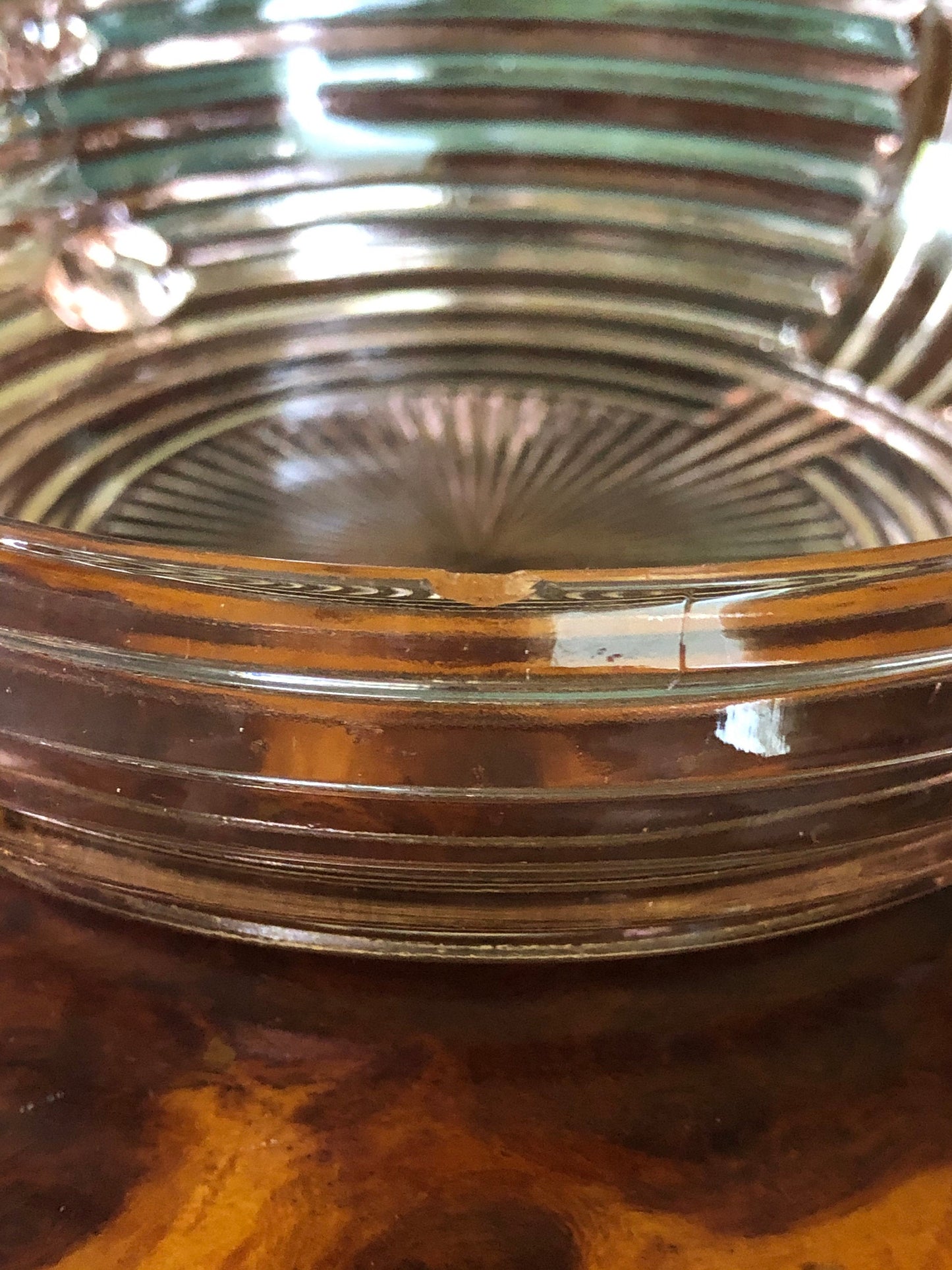 Anchor Hocking Manhattan Pink Glass Ribbed Nappy Dish, Art Deco Pink Glass Dish, Pink Candy or Nut Dish