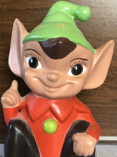 Load image into Gallery viewer, 70s Ceramic Hand Painted and Signed Shelf Sitter Pixie Elf, Garden Art Pixie Elf