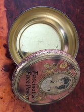 Load image into Gallery viewer, Vintage Daher Tin Fascination Face Powder Round Red Box Made in England Metal Container Vanity Decor Collector Tin Decorated Ware