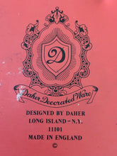 Load image into Gallery viewer, Vintage Daher Tin Fascination Face Powder Round Red Box Made in England Metal Container Vanity Decor Collector Tin Decorated Ware