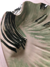 Load image into Gallery viewer, Mid Century Green and White Glazed Pottery Shell Shaped Ashtray, Vintage Extra Large Coffee Table Dish, Cigar Tray, Cigarette Tray