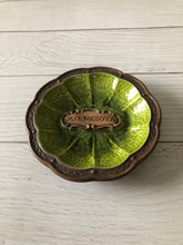 Load image into Gallery viewer, Mid Century Treasure Craft Round Trinket Dish Ashtray Brown Green Minnesota, Drip Glazed Pottery Cigarette Tray