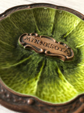 Load image into Gallery viewer, Mid Century Treasure Craft Round Trinket Dish Ashtray Brown Green Minnesota, Drip Glazed Pottery Cigarette Tray