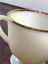 Load image into Gallery viewer, 1950s Fire King Gold Swirl Anniversary Cream & Sugar Bowls, MCM Vintage Milk Glass Set, Gold Trim Milk Glass, Vintage Anchor Hocking