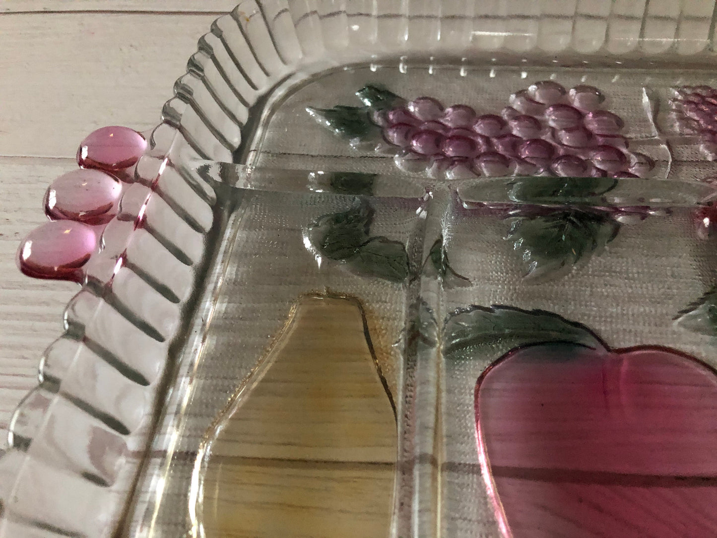 Vintage Indiana Glass 5 Part Relish Tray, Plateau A Hors D'Deuvre Rainbow Mist Serving Tray, Pink Green Yellow Purple Serving Tray