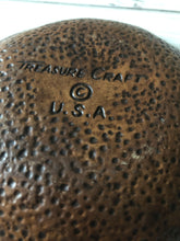 Load image into Gallery viewer, Mid Century Treasure Craft Round Trinket Dish Ashtray Brown Green Minnesota, Drip Glazed Pottery Cigarette Tray