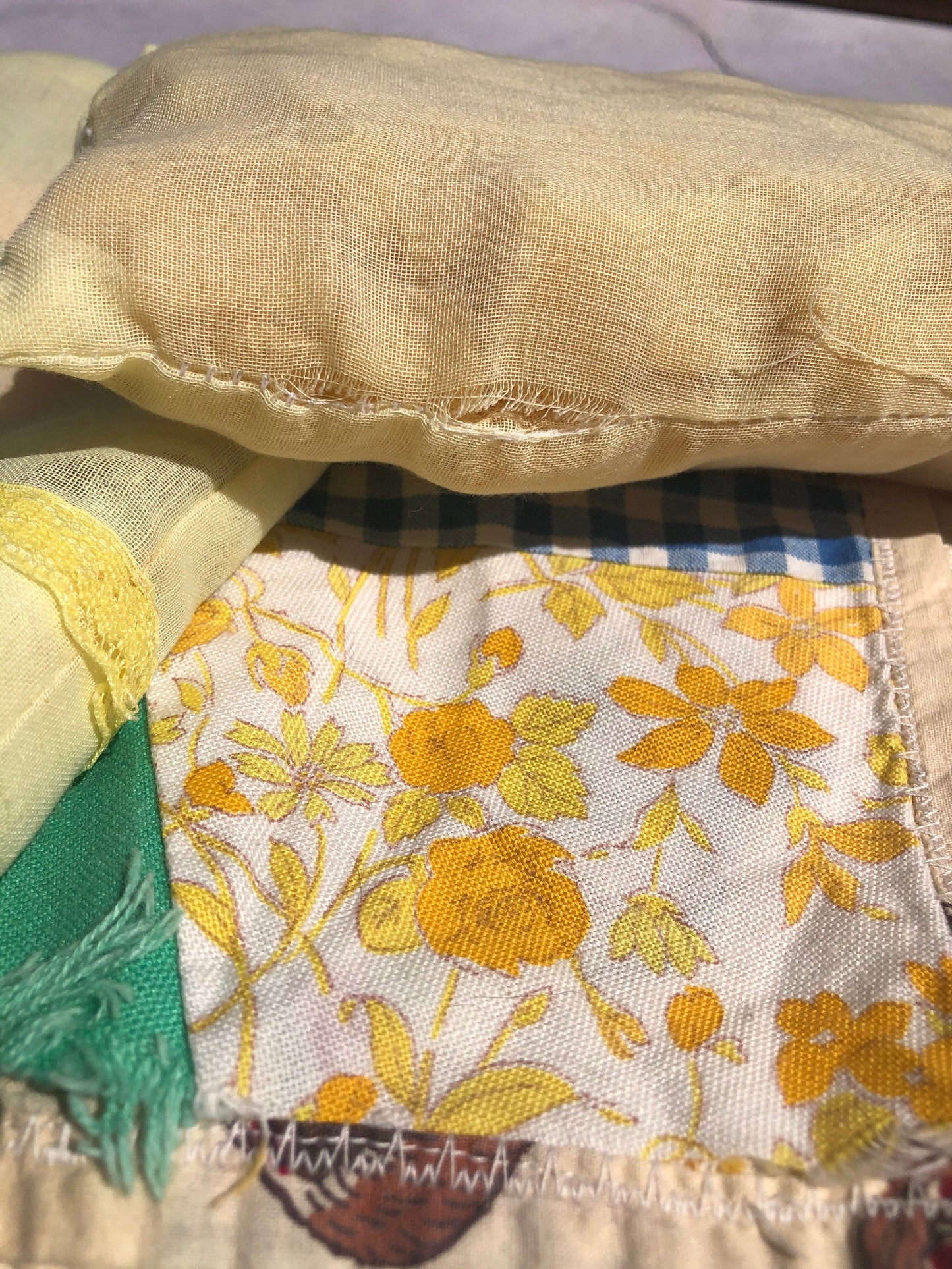 Adorable Vintage Handmade Cotton Fabrics Reversible Doll Quilt and Pillow