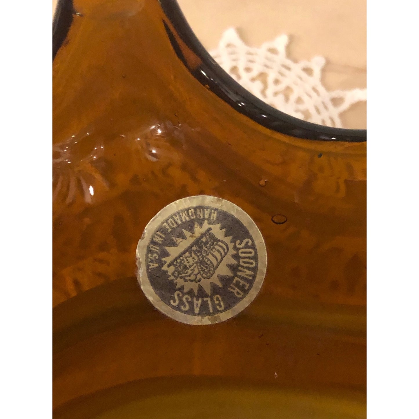 Sooner Glass Basket with Glass Handle Brown Swirl