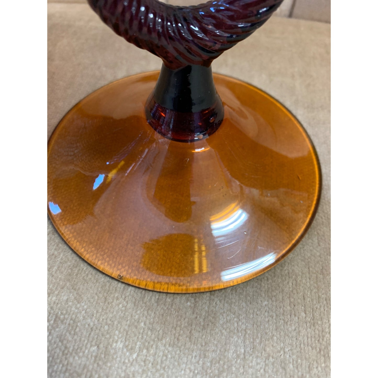 Amber Glass Compote Candy Dish Footed bowl with Amethyst Stem