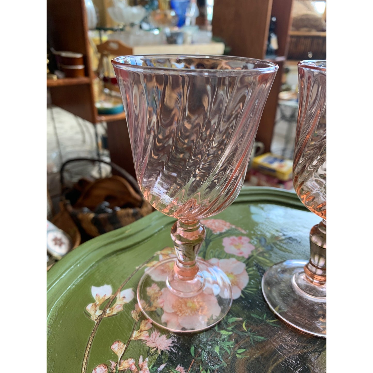 French Luminarc Arcoroc Rosalina 1960s Pink Swirl Water Goblets Set of 4